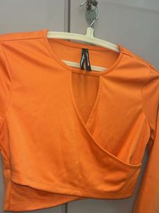 Bright Orange Cut-Out Crop Top