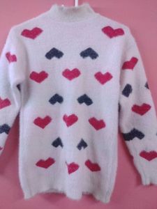 White Heart Pattern Sweater