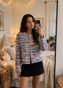 tweet Chic Textured Cropped Jacket