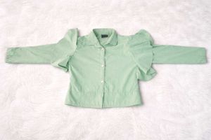 Cute Girl's Mint Green Puff Sleeve Shirt