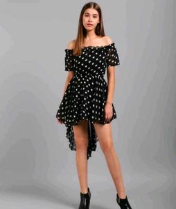 Chic Black Polka Dot Off-Shoulder Dress