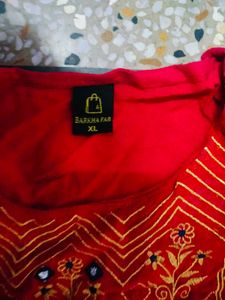 Red Embroidered Tunic Top