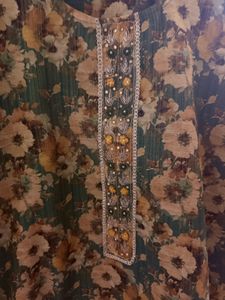 Green Floral Print Kurta with full set