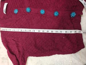 Zara Burgundy Knit Cardigan with Blue Buttons