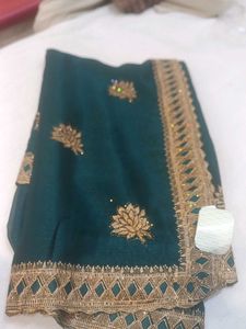 Embroidered Teal Green Saree