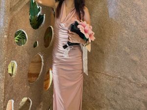 Elegant Pink Ruched Maxi Dress