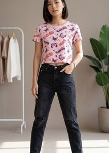 Pink Butterfly Graphic Crop Top