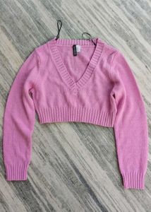 Pink Cropped V-Neck h&amp;m Sweater