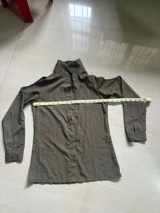 Olive Green Cold Shoulder Shirt And Leather Pant