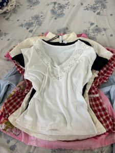 Lace Trim V-Neck White Top