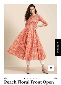 Peach Floral front open anarkali Kurta