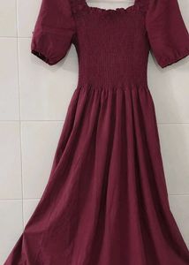 Burgundy square neck smoked maxi dress