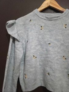 Zara Light Blue Embroidered Sweater