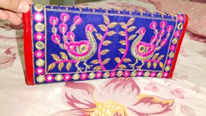 Embroidered Peacock Clutch
