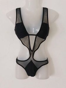 Black Mesh Cutout One Piece Swimsuit