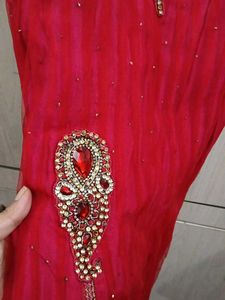 Red Embellished Party wear kurta set