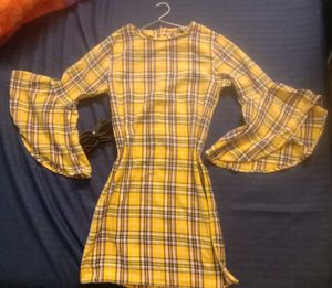 Babydoll yellow plaid top/dress with bell sleeves