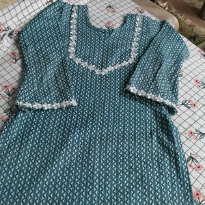 Teal Blue Printed Kurta