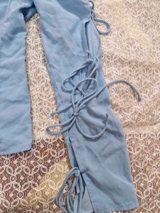 Light Blue Lace-Up Detail Top