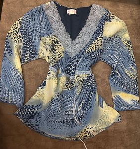 ⋆˚🐾˖°Blue and yellow Leopard print Babydoll Top