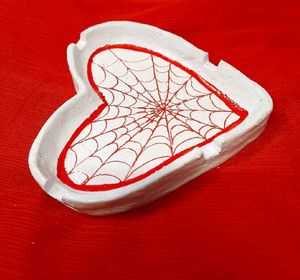 Heart Shaped Ashtray w/ Spiderweb Design