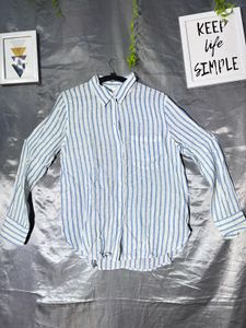 H&amp;M linen Blue Striped Button-Up Shirt