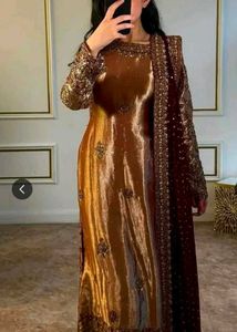 Golden Embellished Kurta Set with Dupatta