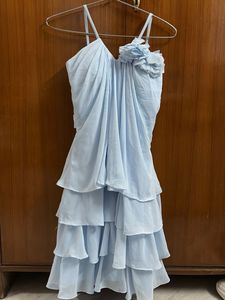 Sky Blue Tiered Dress with Flower Detail