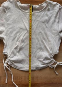 H&amp;M White Ribbed Drawstring Top