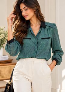 Kookai Green Printed Blouse – Size 38 (M)