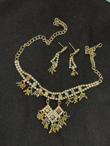Colorful Rhinestone Necklace &amp; Earring Set