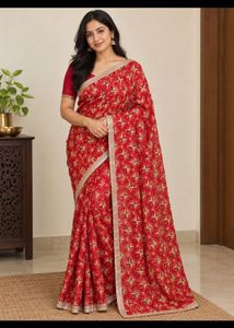 Elegant Red Embroidered Saree