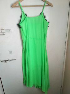 Neon Green Lace Trim Cami Dress