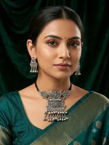 Oxidized Silver Necklace and Earring Set