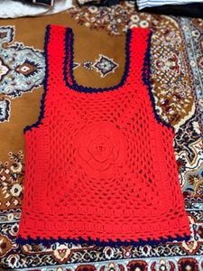 Vibrant Red Crochet Tank Top