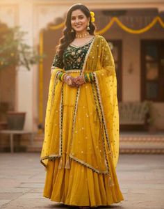 Elegant Yellow & Green Embroidered Kurta Set