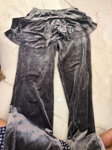 Velvet Palazzo Pants with Ruffles