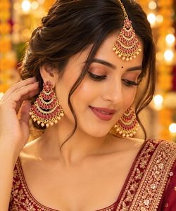 Exquisite Red & Gold Kundan Jewellery Set
