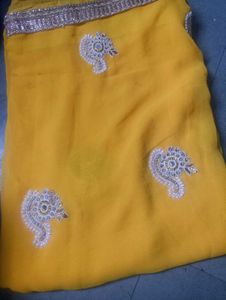 Yellow Embroidered Saree
