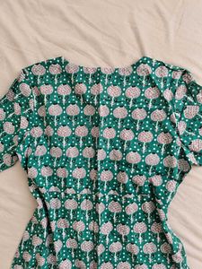 Green Printed Front Button Cotton Kurta