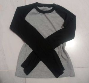 Grey &amp; Black Long Sleeve Raglan Top