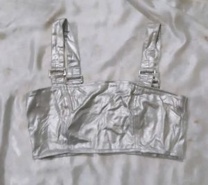 Metallic Silver Cropped Tank Top