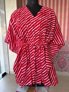Red & White Striped Kaftan Kurta