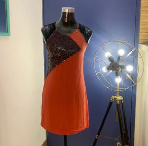 Sparkly Sequin Panel Orange Dress