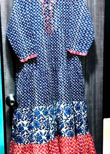 Stylish Blue Printed Tiered Kurta