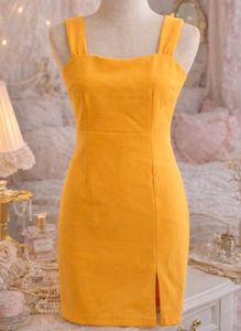 Urbanic Side Slit Yellow Bodycon Dress