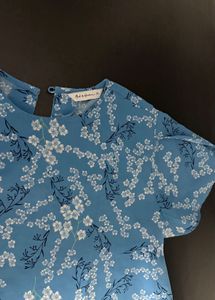 Blue Floral Flutter Sleeve Top