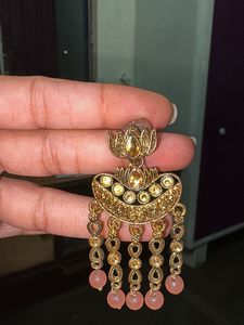 Elegant Gold &amp; Pink Drop Earrings