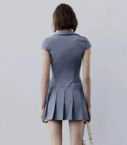 Zara V neck blue color zipper fly pleated