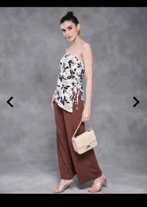Boho Floral Print Strapless Top